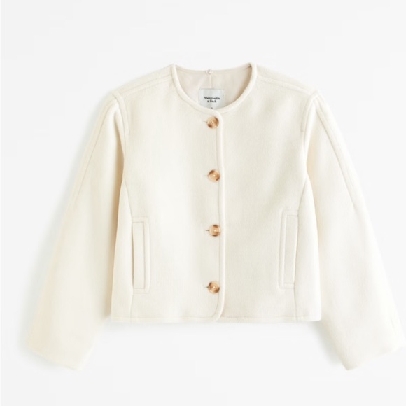 Abercrombie cream Removable Scarf Double-Cloth Wool-Blend Jacket size small - Picture 2 of 9